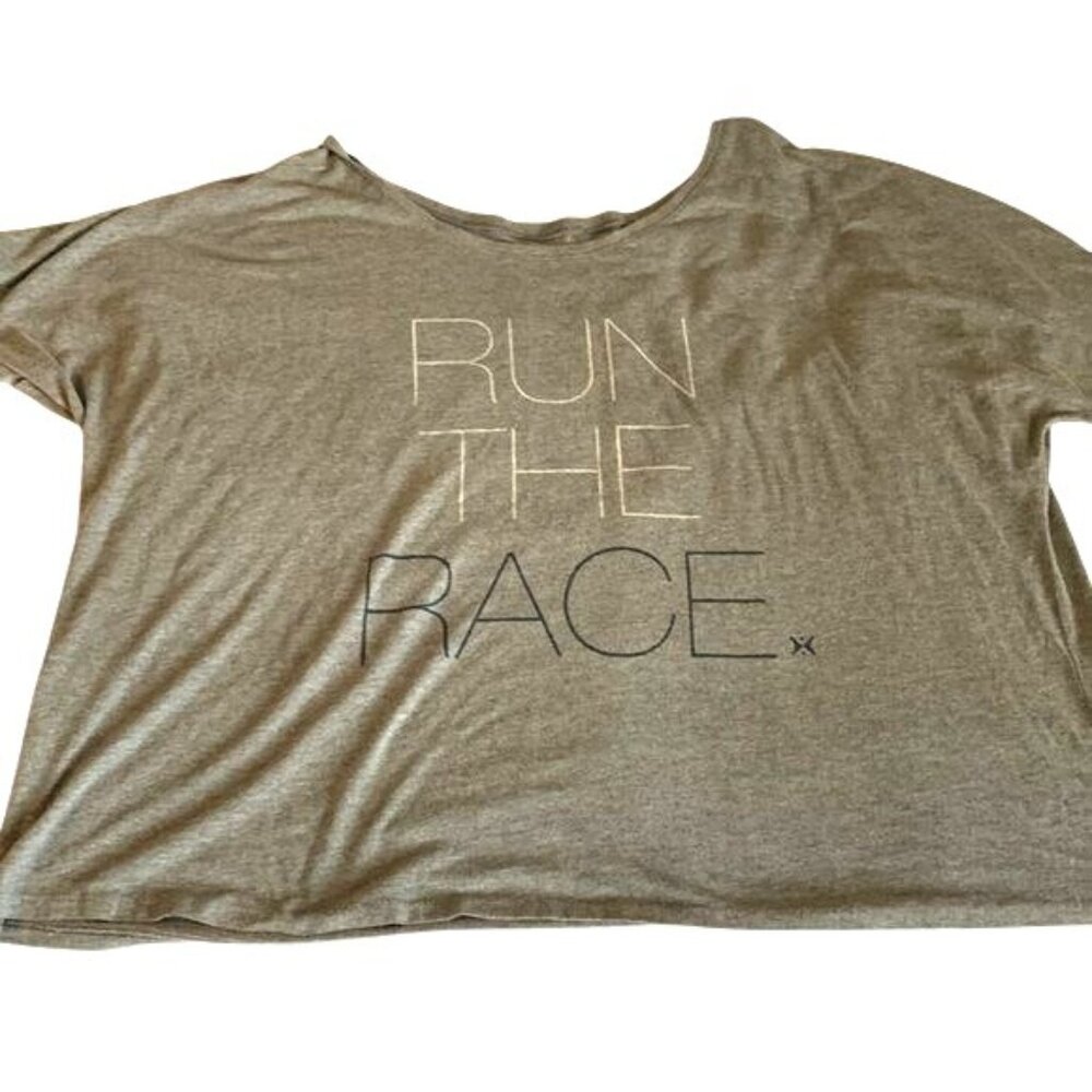 Run The Race Womens Gray Graphic T-Shirt XXL 50/50 Poly/Cotton Made In USA